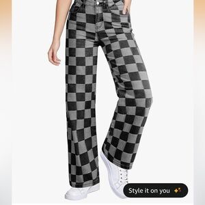 Checkered Wide Leg Pants and  High Waist